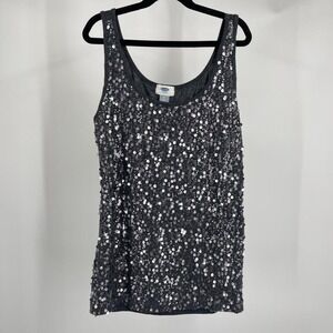 Y2K‎ Sequin Bling Tank Top Grey Medium Grunge Club McBling Scene Party Summer